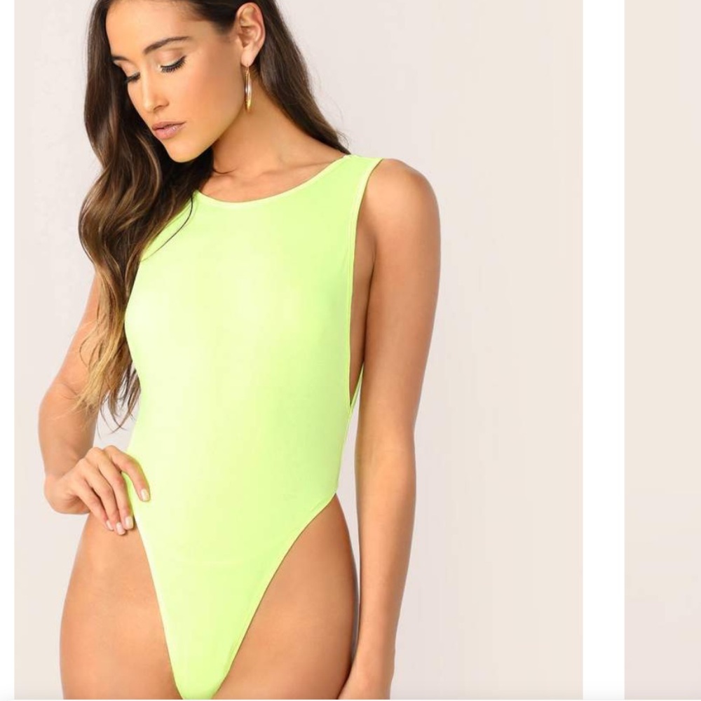 NWT SHEIN Lime Green Scoop Neck Body Suit High Cut